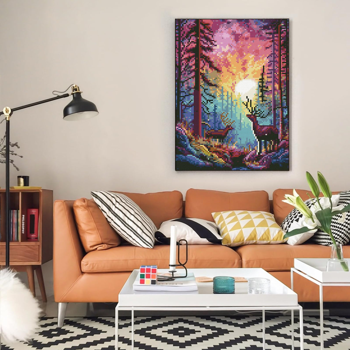 Offito Rainbow Sunset Diamond Art Kits for Adults, Forest Deer Diamond Painting Kits for Beginners, Fantasy Landscape DIY Full Drill Dots Gem Art Paint for Home Wall Decor 12 x 16 Inch Offito