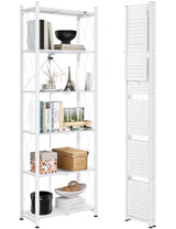 ALANNG 73.6 Inch Folding Bookshelf, 6 Tier Metal Bookcase and Bookshelves, Tall Shelves for Living Room Office Bedroom, Heavy Duty Book Shelve Free Standing Open (White, 1PACK) ALANNG