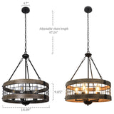 LamQee 5-Lights Rustic Farmhouse Chandeliers for Dining Room Over Table Wood and Metal Chandelier for Foyer Round Wooden Lights Fixture Large Drum Hanging Lighting Entryway Hallway Kitchen 18.9 Inch LamQee
