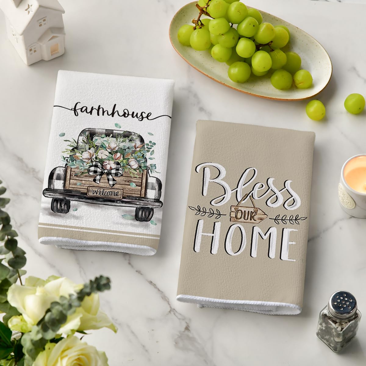 Artoid Mode Eucalyptus Truck Flowers Basket Spring Kitchen Towels Dish Towels, 18x26 Inch Farmhouse Decoration Hand Towels Set of 4 Artoid Mode