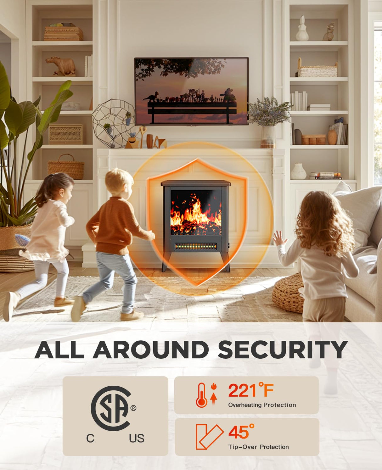 Silonn Electric Fireplace Heater, Quick Heating Portable Low Noise Fireplace with Temp Control, CSA Certified,18” Electric Fire Place with Overheat Protection Function for Living Room, Bedroom, Black Silonn
