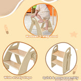 Reeple Wooden Step Stool, 300 lb. Load Capacity, with Safety Non-Slip Pads and Handles, Bamboo Step Stool for Bathroom and Kitchen, Children's Double Height(Log Color) Reeple