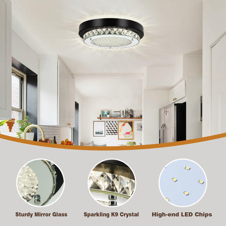 Knwjmv Ceiling Light Fixture Hallway Lighting Fixtures Ceiling 9In Bathroom Ceiling Light Crystal Ceiling Light Dimmable Black Flush Mount Ceiling Light Fixture for Bedroom, Living Room, Dining Room Knwjmv