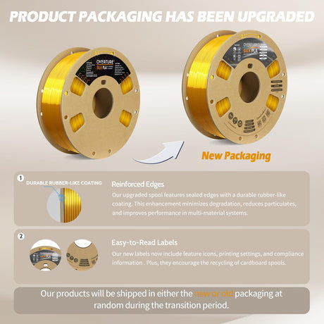 OVERTURE Silk Filament PLA 1.75mm Clog-Free Shiny 3D Printer Filament, 1kg Spool (2.2lbs), Dimensional Accuracy +/- 0.02 mm, Fit Most FDM Printer(Silk Gold) OVERTURE