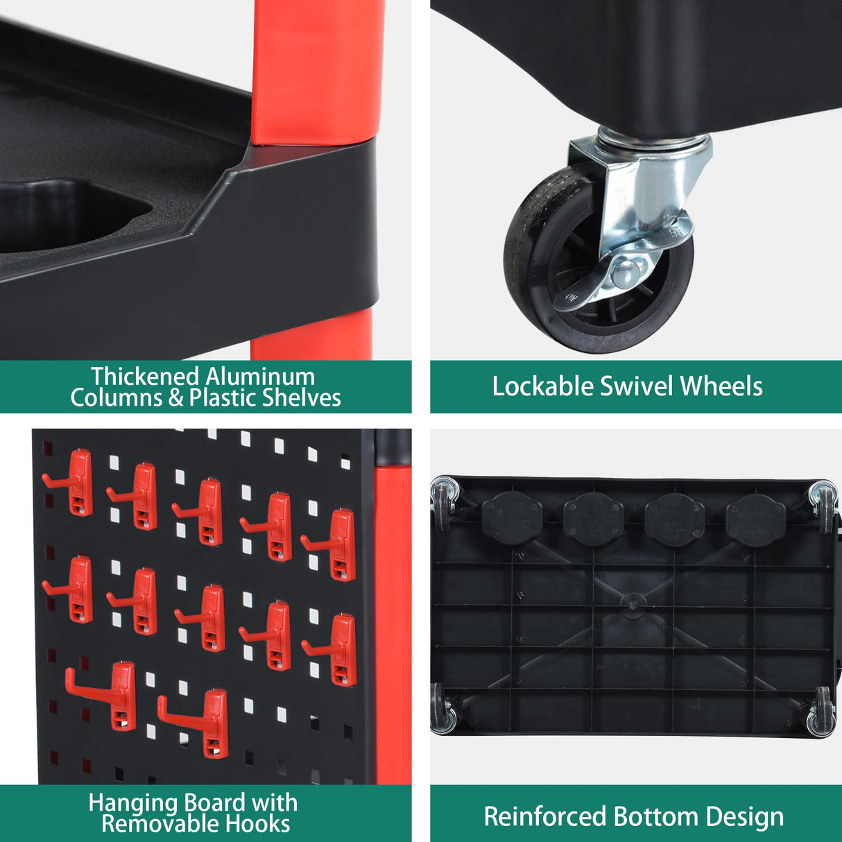 YITAHOME Auto Detailing Cart with Wheels, 3 Tier Rolling Detail Cart with Long Hanging Plate & Hooks & Hanging Bucket, Car Wash Organizer Cart for Detailers Garage, Workshop, Repair Shop, Storage Tool YITAHOME