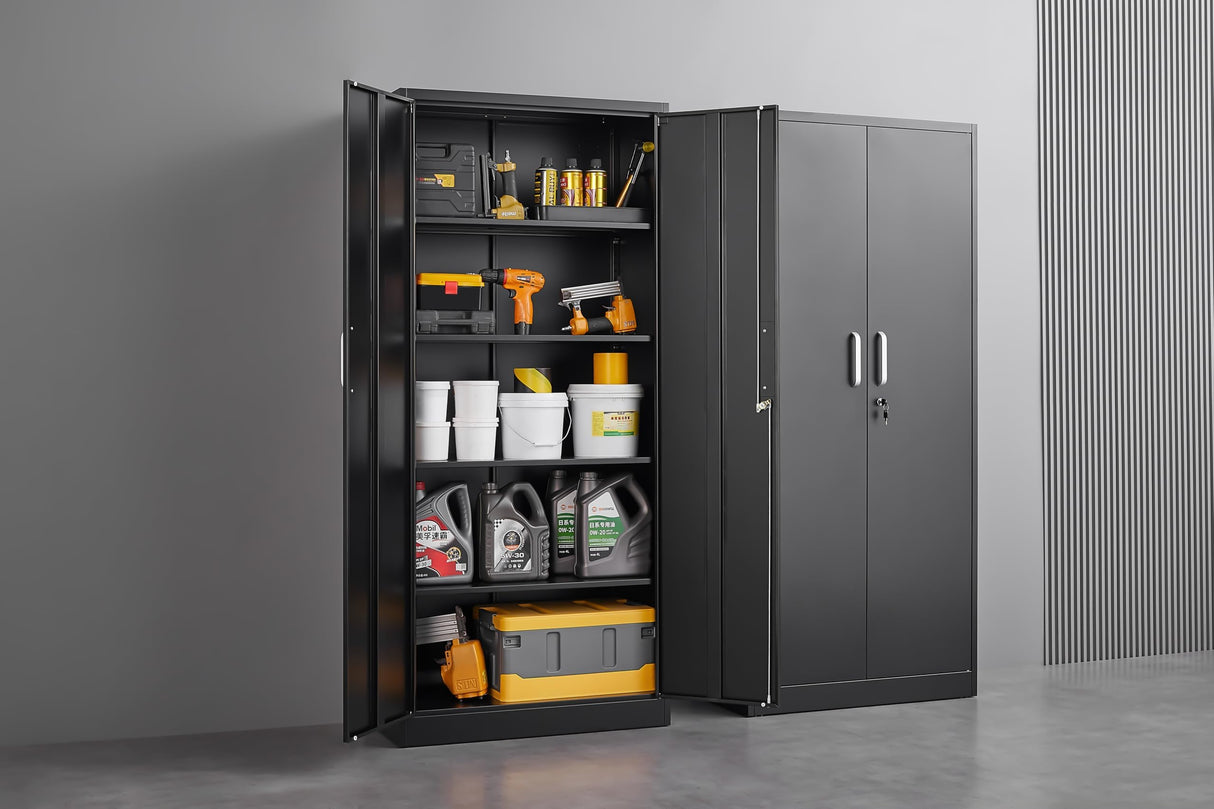Allouncer Metal Storage Cabinet with Shelves and Doors, Kitchen Pantry Cabinet, Garage Storage Cabinet, Garage Cabinet with Adjustable Shelves, File Storage Cabinets -71" Black Allouncer