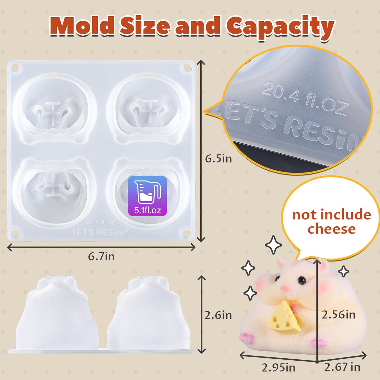LET'S RESIN 4-in-1 Hamster Silicone Molds for Taba Squishy, 3D Animal Molds to Make Decompression and Cute Birthday Gift for Hamster Lover, Flexible and Durable Resin Mould LET'S RESIN