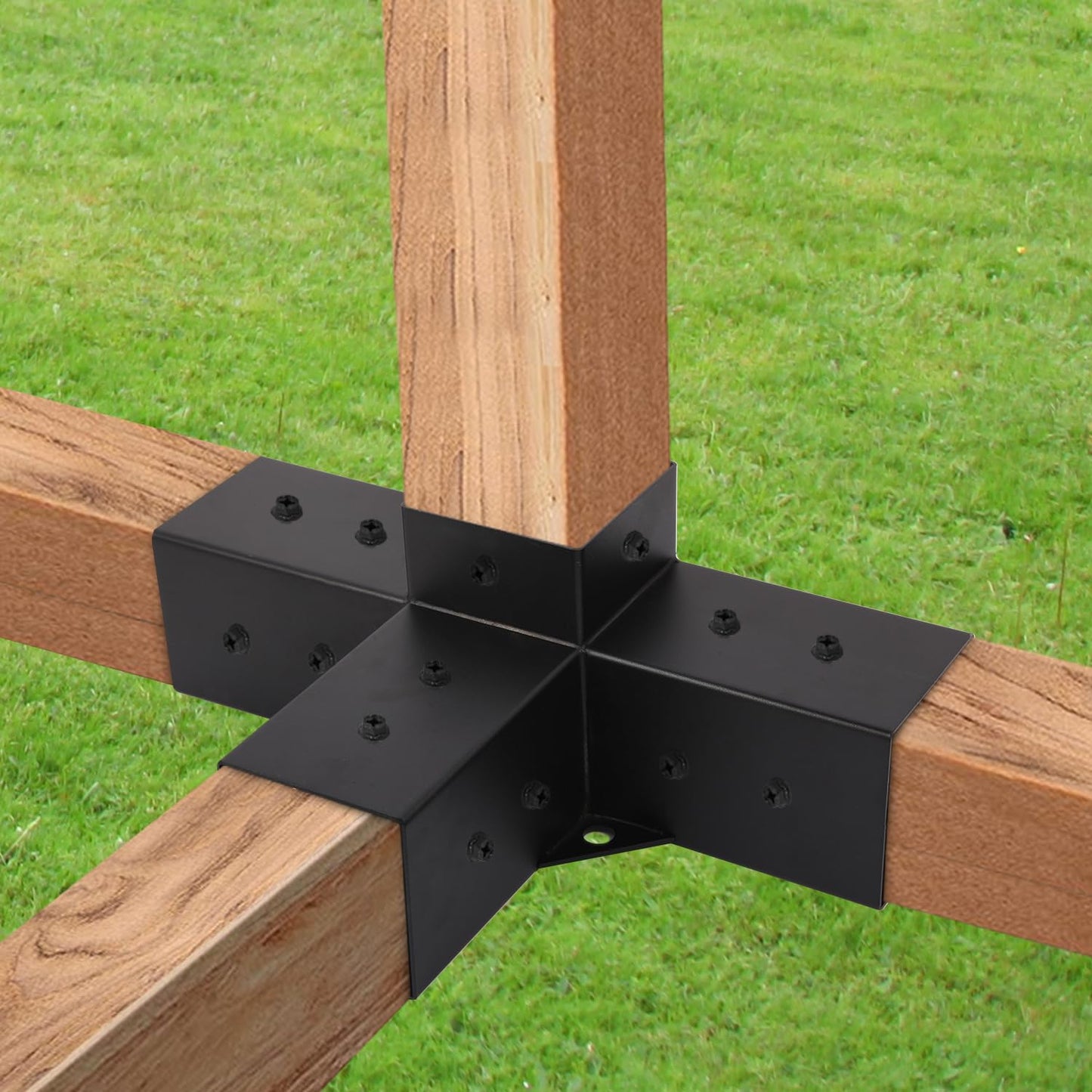 2Pcs Pergola Brackets Kit 4 Way Right Angle Corner Brackets for Gazebos,Garden,Patio,Wood Beams 4''x4'' Lumber (Actual: 3.8x3.8'')