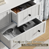 Farmhouse Dresser with 7 Drawers, White Dresser for Bedroom, Chest of Drawers, Modern Dresser for Closet, TV Stand with Large Drawers, Storage Dresser Organizer Clothes for Living Room, Hallway Gyfimoie