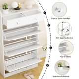 VOWNER Shoe Cabinet with 3 Flip Drawers & 2 Drawers, Freestanding Shoe Storage Cabinet with Adjustable Shelves, Shoe Organizer for Entryway, Hallway, Living Room, White VOWNER