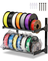 AHOWPD Wall Mount Filament Storage Rack- Wall Mount 3D Printer Filament Storage Rack 2 Tier Filament Spool Holders Racks, Heavy Duty Metal Shelf for PLA/ABS/TPU, Filaments Organzied (Black) AHOWPD