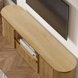 AIEGLE Farmhouse TV Stand with Fluted Surface, Entertainment Center Console Table with Open Storage & 2 Doors, 70" Wood Grain Media TV Console Cabinet for Living Room, Natural AIEGLE