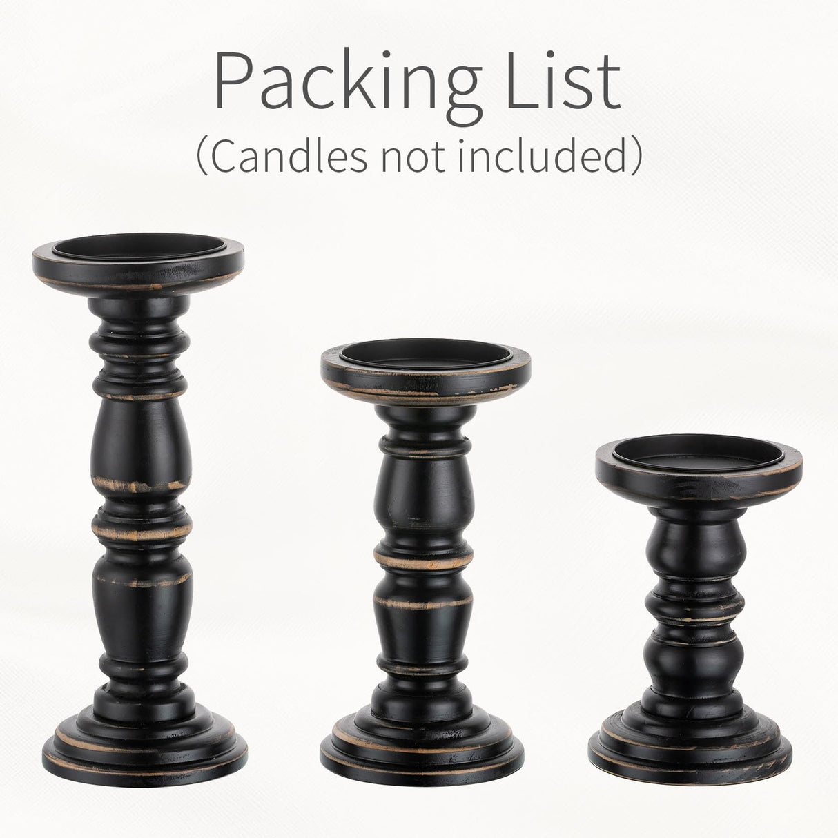 Inweder Wood Candle Holders for Pillar Candles, Solid Farmhouse Candle Holders (Set of 3), Tall Candle Holder, Stable Black Candle Holder for Home Decor, Fireplace, Event, Black Inweder