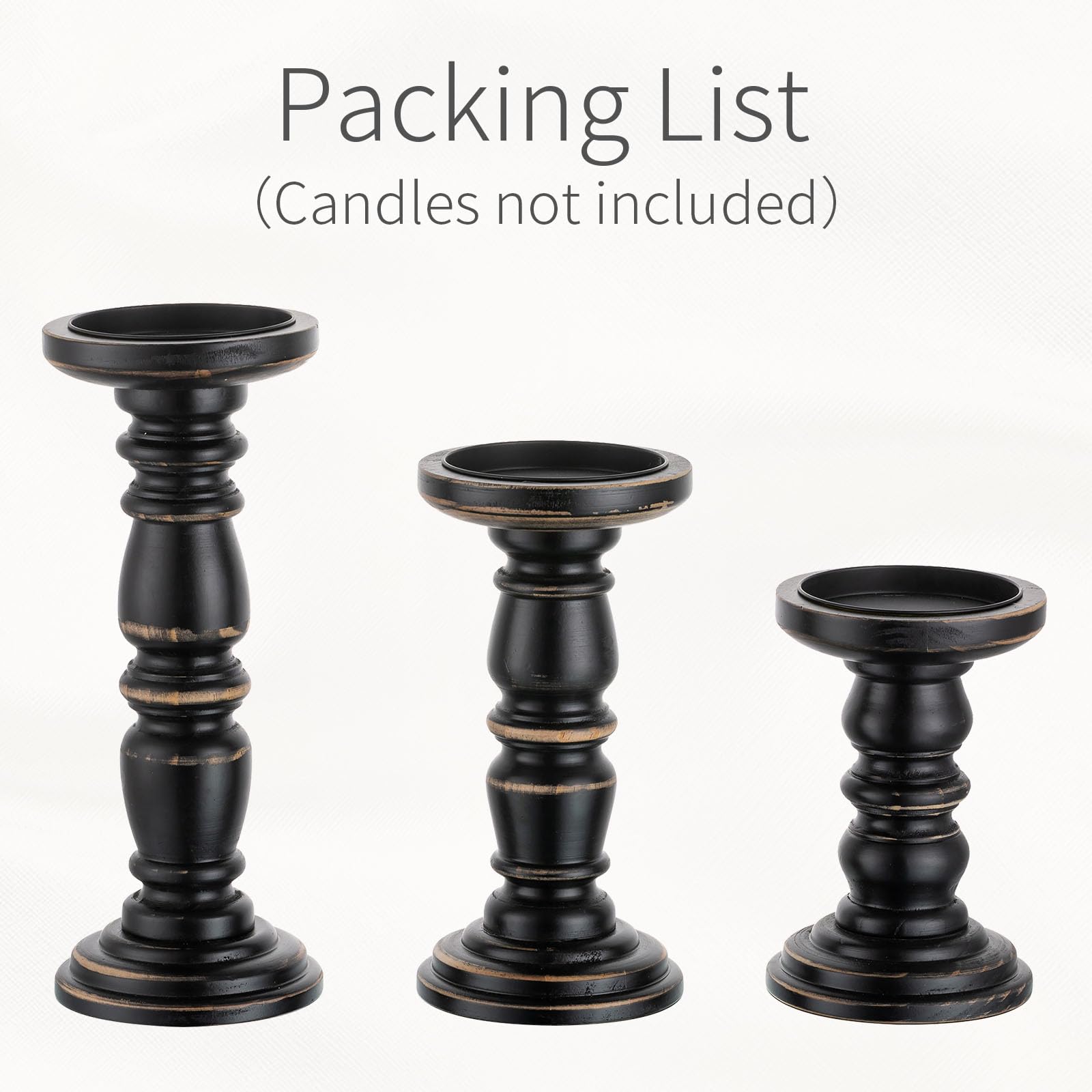 Inweder Wood Candle Holders for Pillar Candles, Solid Farmhouse Candle Holders (Set of 3), Tall Candle Holder, Stable Black Candle Holder for Home Decor, Fireplace, Event, Black - WoodArtSupply