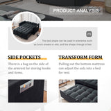 FENFSHE Futon Sofa Bed, Modern Velvet 3 in 1 Sleeper Sofa Couch Bed, Pullout Couch Bed with Adjustable Backrest, Storage Pockets and Toss Pillows for Living Room, Bedroom (Black) FENFSHE