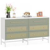 Tribesigns 6 Drawer Dresser, Modern Rattan Dresser for Bedroom, 55" Long Double Dresser Wood Storage Organizer Chest of Drawers for Closet Living Room, White and Green Tribesigns