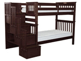 Bedz King Tall Stairway Bunk Beds Twin over Twin with 4 Drawers in the Steps, Dark Cherry Bedz King