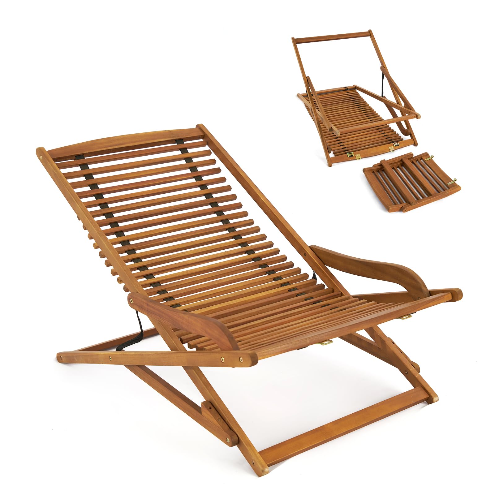 VINGLI FSC Acacia Wood Folding Outdoor Chairs Lounge Chair, Weather-Resistant Wooden Folding Chairs Patio Chair Furniture for Deck Fire Pit Porch Camping, Up to 350LBS - WoodArtSupply