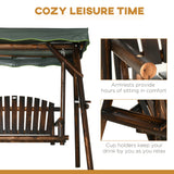 Outsunny 2-Person Patio Swing Chair, Outdoor Hanging Wooden Porch Bench Loveseat w/Adjustable Canopy and Side Trays for Garden, Poolside, Backyard Outsunny