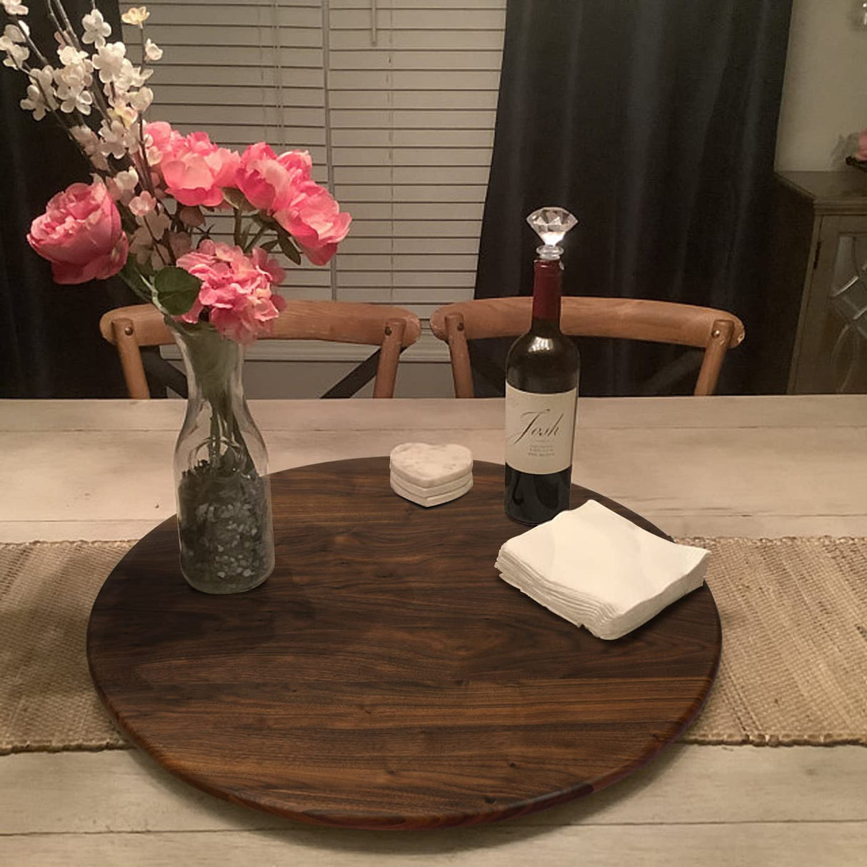 MAGIGO 24 Inches Black Walnut Wood Lazy Susan Organizer, Solid Wooden Round Turntable, Rotating Tray for Table Top/Counter Top MAGIGO