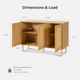 EYYTHUNG Rattan Storage Cabinet with 3 Doors, Boho Sideboard Buffet Cabinet Solid Wood Farmhouse Credenza Cabinet with Adjustable Shelves for Living Room Kitchen Entryway Hallway, Natural Oak EYYTHUNG