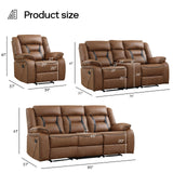 EBELLO Faux Leather Recliner Sofa Furniture Set for Living Room, Recliner Chair, Manual Loveseat, 3 Seat Recliniing Sofa Couch Set for Meeting Room, Brown (Recliner+Loveseat+Sofa) EBELLO