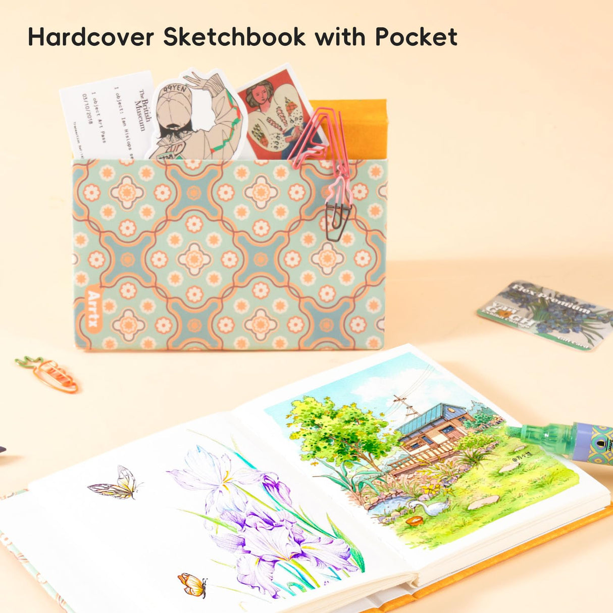 Arrtx Watercolor Sketchbook,100% Cotton Acid-Free 140lb/300gsm Hot Press Hardcover Watercolor Journal Notebook 2 Pack,40 Sheets 5.35 x 3.86 inches Arrtx