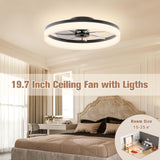 VOLISUN Low Profile Ceiling Fans with Lights and Remote, Fandelier Ceiling Fan Flush Mount, 3000K-6500K Smart Bladeless LED Fan Light, Black Modern Ceiling Fans with Lights for Bedroom VOLISUN