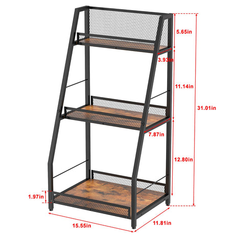 3-Tier Trapezoid Liquor Stand for Home Bar, Stepped Wine Racks Freestanding Floor for Liquor Whiskey Wine,Versatile Corner Wine Bottle Display Stand with Fences, Vintage Brown（Patent Pending） Hayexiha