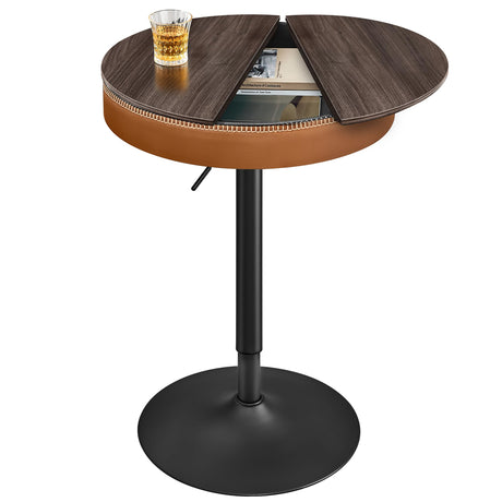 VASAGLE EKHO Collection - Height Adjustable Bar Table, Round High Pub Table with Storage, Synthetic Leather with Stitching, Mid-Century Modern, Kitchen Home Bar, Ash Brown and Caramel Brown VASAGLE