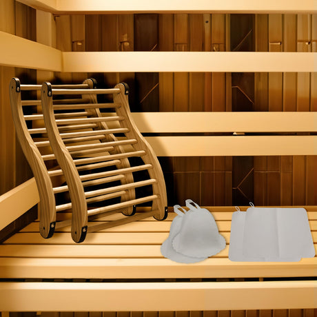 BESTNEWIE S-Shape Slip-Resistant Canadian Cedar Sauna Backrest Non-Toxic Sauna Backrest for Barrel or Infrared Sauna with Felt Sauna Hat and Seat Pad (2 Packs) BESTNEWIE