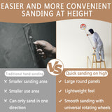 Pole Sander for Drywall, Radial Sander 9 Inch with Pole, Wall Sander for Painting Prep, 360 𝑫𝒆𝒈𝒓𝒆𝒆 𝑹𝒐𝒕𝒂𝒓𝒚 Round Circular Hand Sanding Head for Dry Wall and Ceilings Podoy