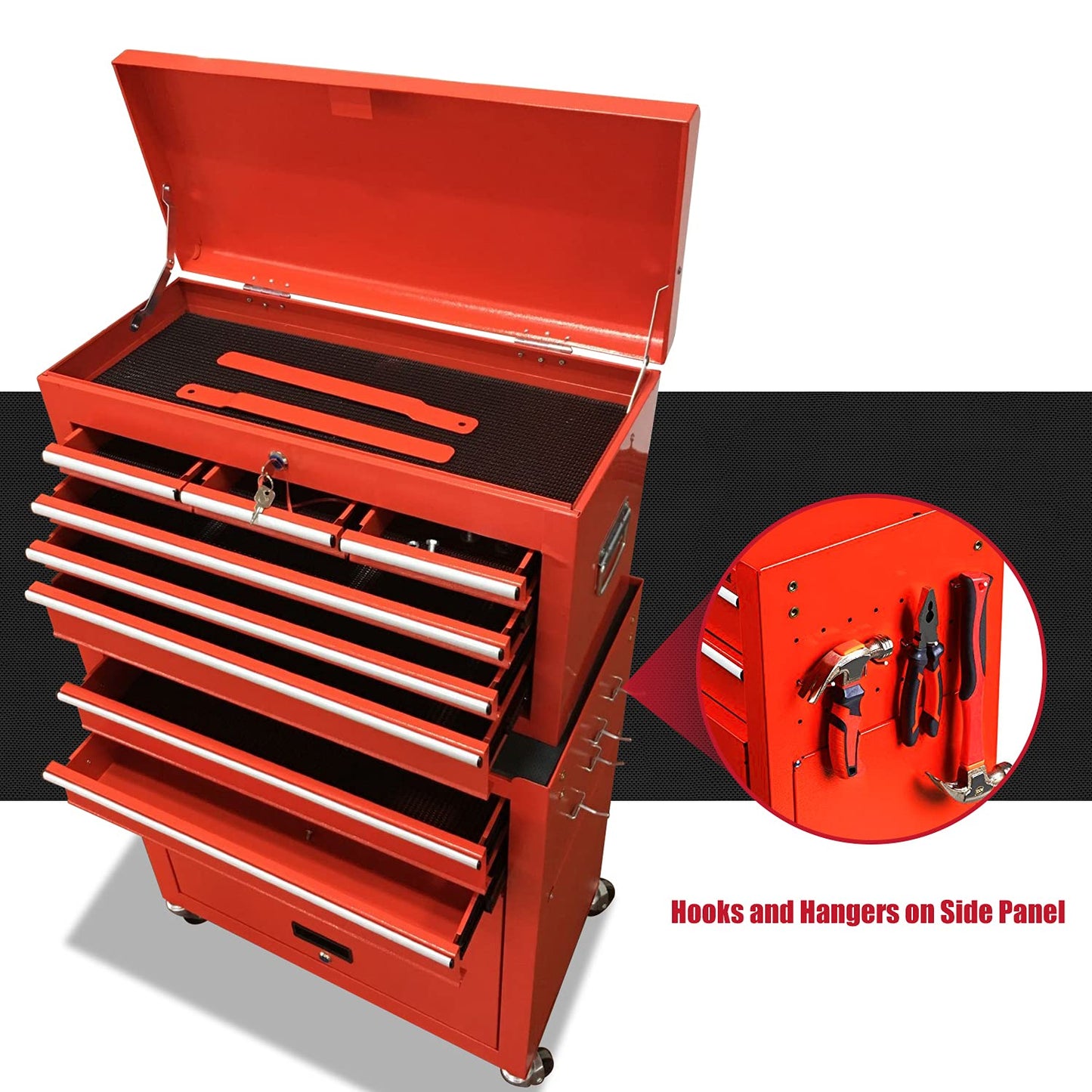 JD Trading 8-Drawer Rolling Tool Chest 2 in 1 High Capacity Tool Box Detachable Organizer Tool Storage Cabinet with 4 Wheels & Lockable Lined Drawers for Garage Warehouse Workshop (Red) - WoodArtSupply