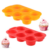 MONGSEW 2PCS Silicone Muffin Cupcake Pan Molds, 6-Cavity Non Stick Silicone Muffin Pans for Baking Muffin, Cupcakes, Brownies and More, Food Grade and BPA Free (Orange and Red) MONGSEW