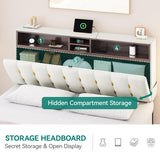 YITAHOME Queen Size Floating Bed Frame,Upholstered Platform Bed with RGB LED Lighting, USB Charging and Headboard Storage,Velvet Platform Bed Frame,Box Spring Not Required - Beige YITAHOME