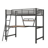 Twin Size Loft Bed with Desk and Storage Shelf, Heavy Duty Loft Bed Twin Size, Twin Loft Bed with Guardrail, Twin Loft Bed for Kids, Teens, Twin Size Loft Bed Black Bellemave