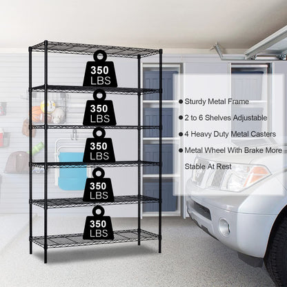 6-Tier Steel Wire Shelving Unit, 48x18x82in, 2100lb Capacity, Adjustable NSF Certified Storage Rack with Casters - For Garage, Kitchen, Pantry - WoodArtSupply