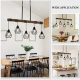 5-Light Kitchen Chandeliers Over Table, Farmhouse Black Dining Room Light Fixture, Linear Rustic Wood Ceiling Pendant Island Light Fixtures with Metal Lampshade, Height Adjustable CmnVmn