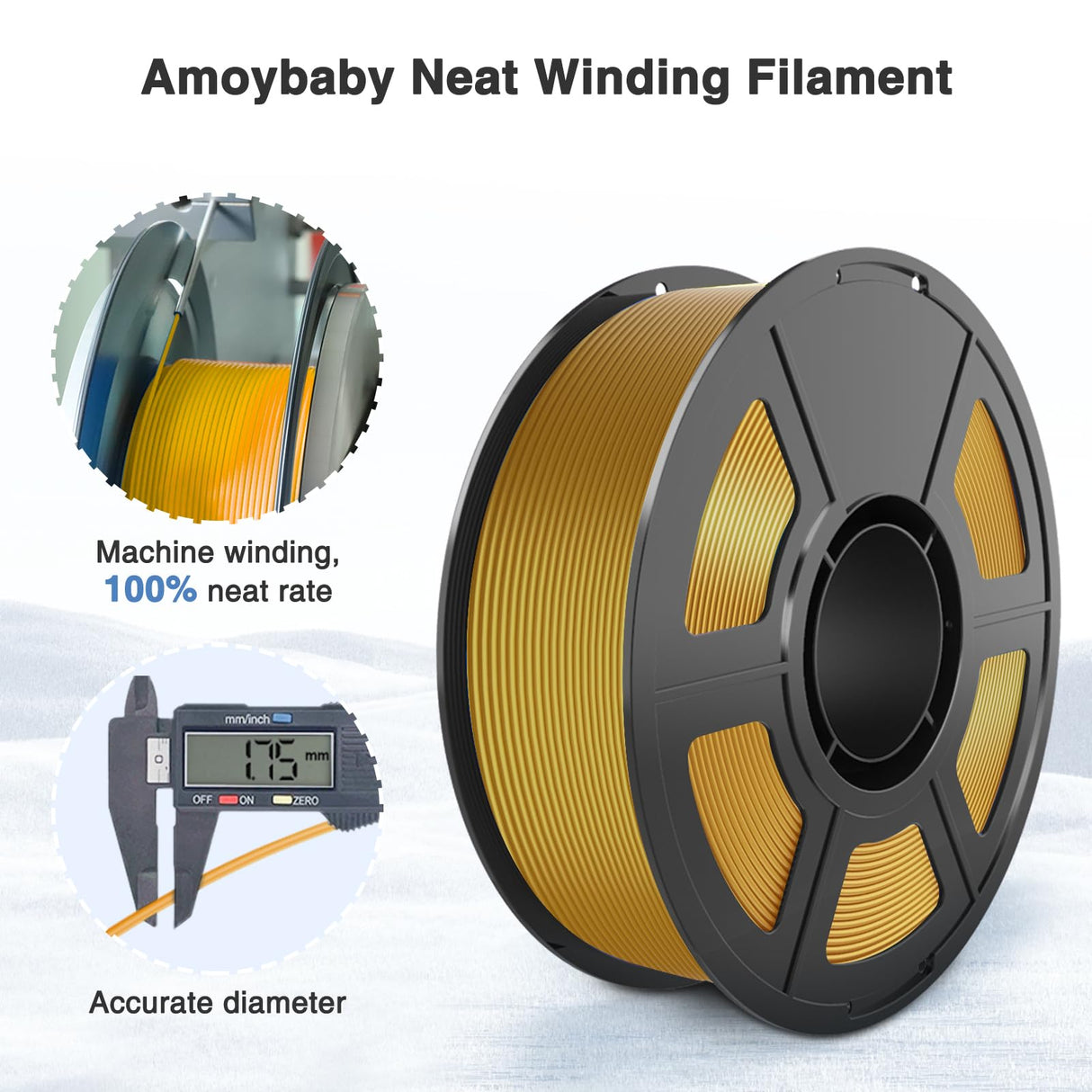 Amoybaby Silk Gold PLA Filament 1.75mm, Shiny Silk PLA 3D Printer Filament High Speed & Clog-Free, Dimensional Accuracy +/- 0.03mm, 1kg(2.2lb), Fits for Most FDM 3D Printers Amoybaby