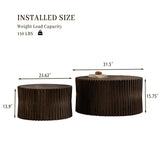 KIGFTSOD Vintage Modern Nesting Coffee Table Set of 2, Round Wooden Table Accent End Table Cylindrical Set with Vertical Textured Embossed Design for Living Room, Apartment (Dark Brown) KIGFTSOD