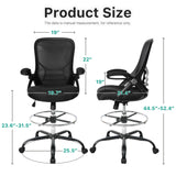 HYLONE Drafting Chair Tall Office Chair High-Back Mesh Standing Desk Stool with Adjustable Footrest Ring and Flip-Up Arms (Black) HYLONE