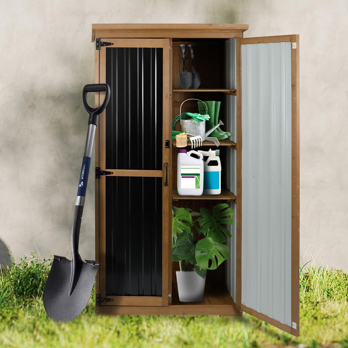 Outdoor Storage Cabinet Waterproof with Shelves, Small Storage Shed, Vertical Tall Patio Backyard Garden Storage Cabinet Tool Organizer for Outside PetsCosset