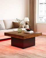 LITTLE TREE Square Coffee Table with LED Lights, 35-inch Living Room Tables, Modern Coffee Tables for Living Room, Brown and Black Wooden Center Table Cocktail Table for Home LITTLE TREE