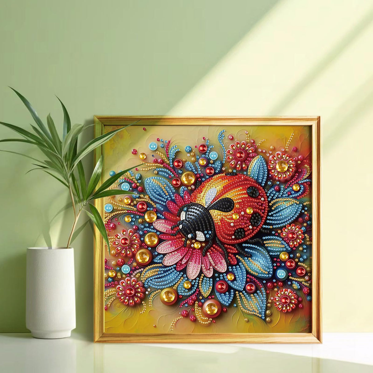 Sanjee 5D Special Shape Diamond Art Kits for Beginners, Ladybug Diamond Painting Kits for Adults, Crystal Rhinestones Diamond Painting for Home Wall Decoration Gift, 12×12inch Sanjee