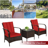 Tangkula 3 Piece Patio Furniture Set, 2 Wicker Chairs with Glass Top Coffee Table, Outdoor Garden Porch Poolside Furniture Set for 2, Rattan Conversation Set Tangkula