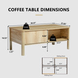 affeivul Rectangle Fluted Coffee Table with Storage and Sliding Drawers, Light Wood Coffee Table, Mid Century Modern Coffee Table Boho Style, Low for Living Room/Bedroom/Office (Natural) affeivul