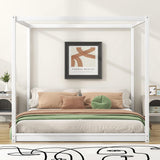 Merax King Canopy Bed Frame, Wood King Size Bed Frame Floor Bed, Wood Salt Support, No Box Spring Needed, White Merax