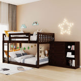 Twin Over Twin Bunk Beds with Storage, Wooden Twin Floor Bunk Beds with 4 Drawers and 3 Shelves, Low Bunk Bed Frame, Twin Loft Bed for Kids, Girls Boys, Teens, Adults (Espresso) Harper & Bright Designs