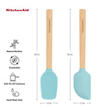 KitchenAid Bamboo Wood Handled Mini Spatula Set with Silicone Head, Set Of 2, Aqua Sky KitchenAid