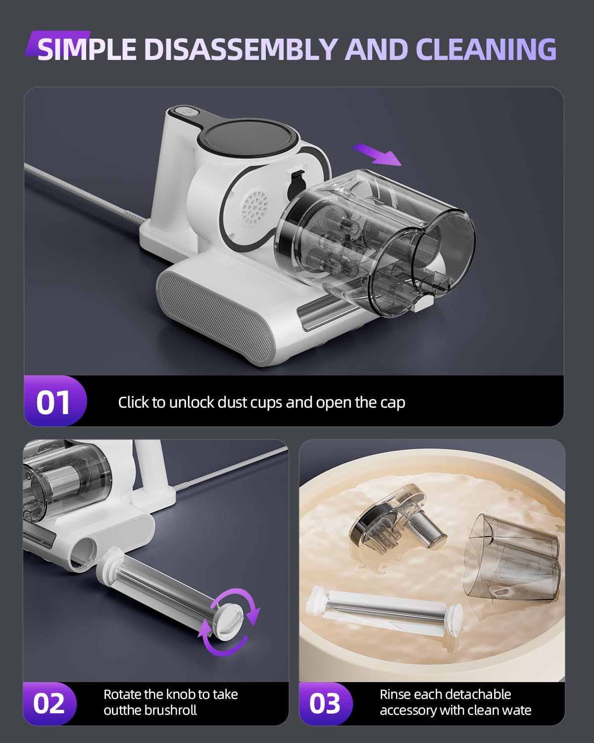 Mattress Vacuum Cleaner, Bed Vacuum Cleaner with 253.7nm UV-C Light, 16Kpa Suction, 36,000 RPM/Min Brushroll, Heating Function, Corded Bagrox